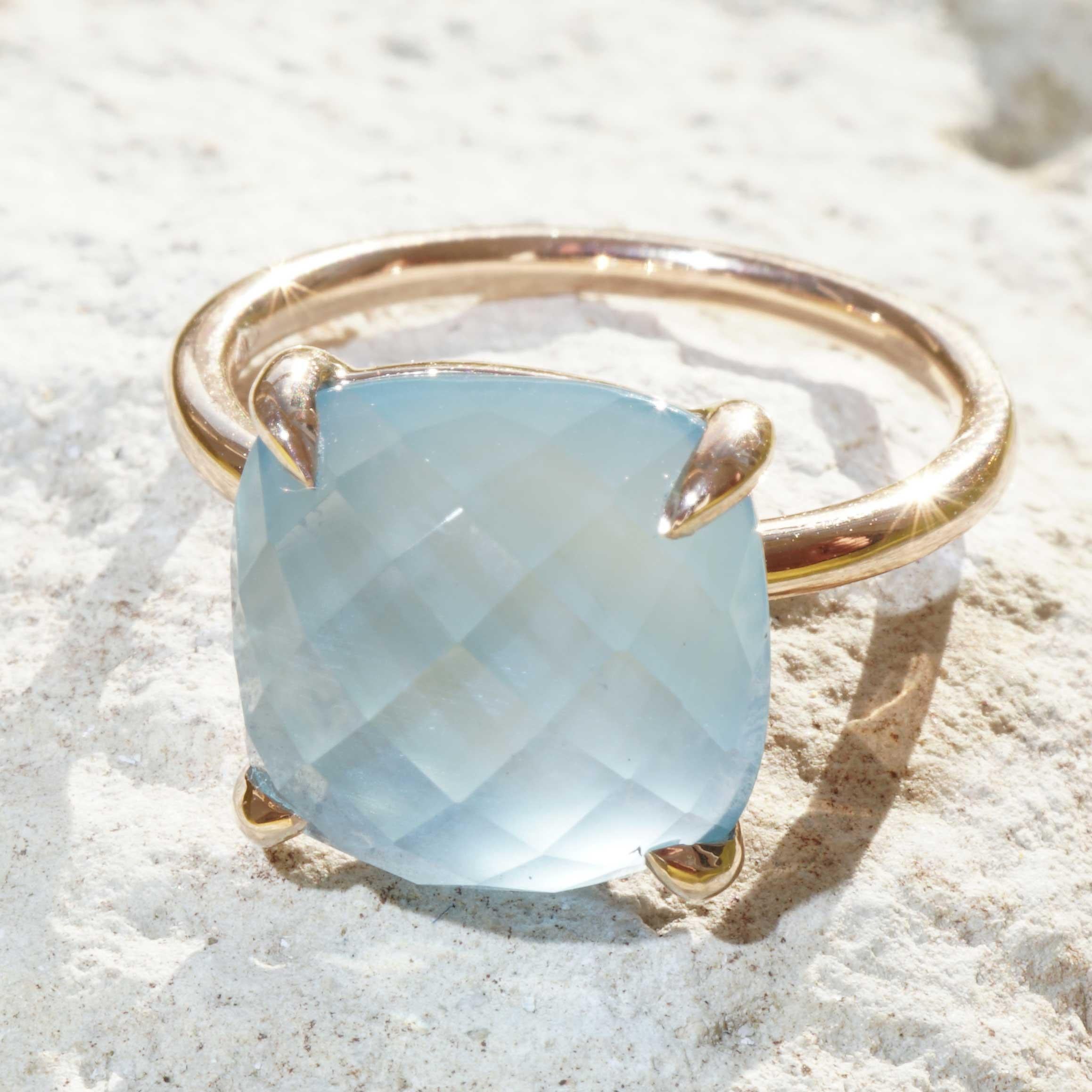 Blue Topaz Ring 8.04 ct Checkerboard Facets great casual Italian Jewelry Style For Sale 1