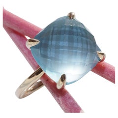 Blue Topaz Ring 8.04 ct Checkerboard Facets great casual Italian Jewelry Style 