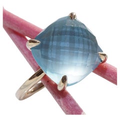 Blue Topaz Ring 8.04 ct Checkerboard Facets great casual Italian Jewelry Style