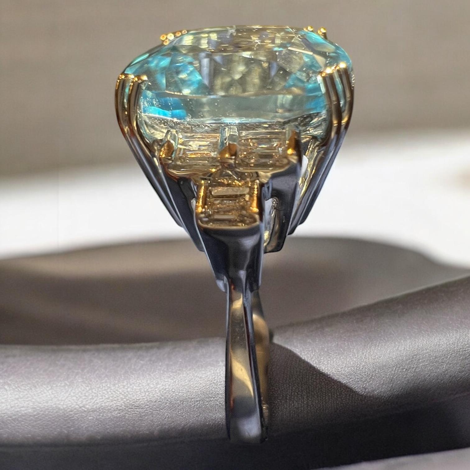 Bague en or blanc 18 carats avec topaze bleue 9,08 carats et diamants 0,20 carat en vente 10
