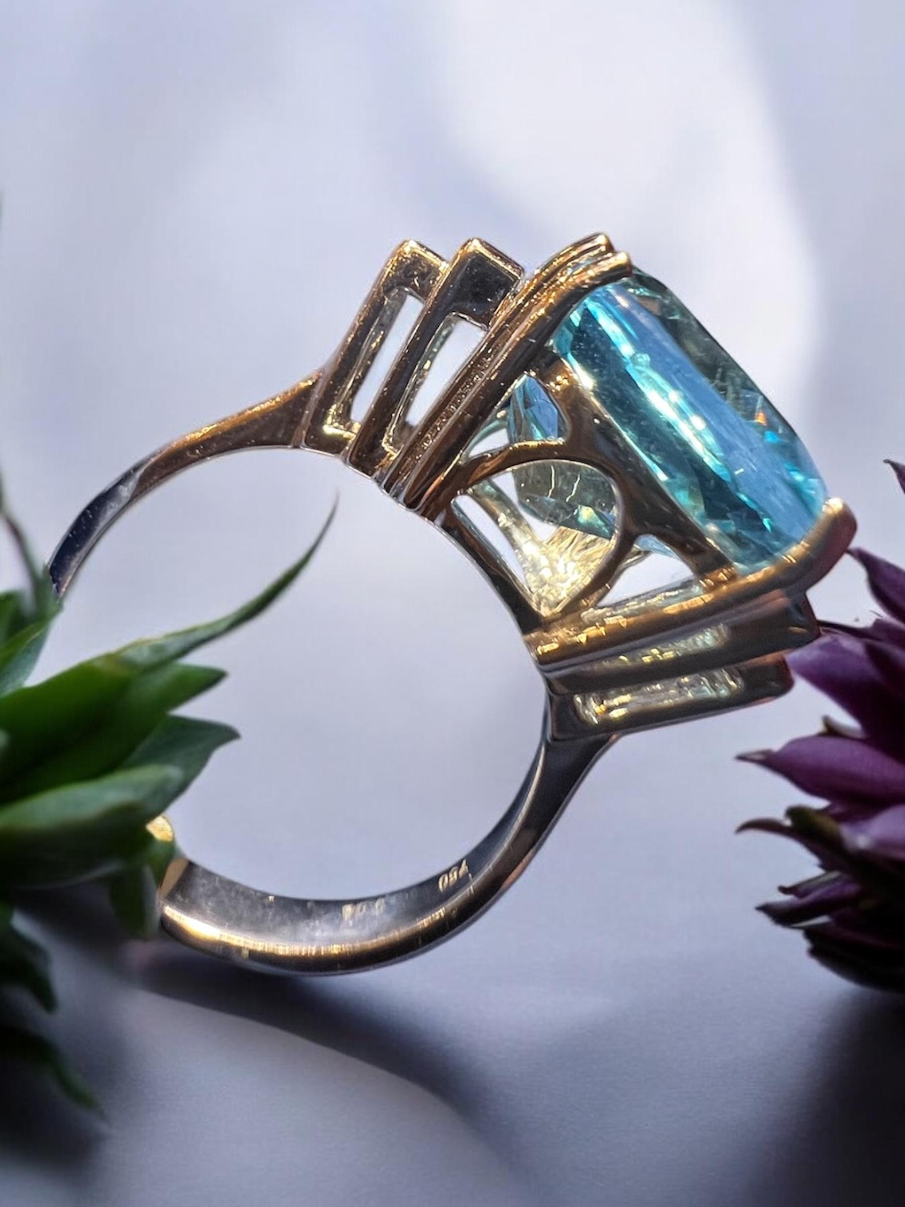 Bague en or blanc 18 carats avec topaze bleue 9,08 carats et diamants 0,20 carat en vente 13