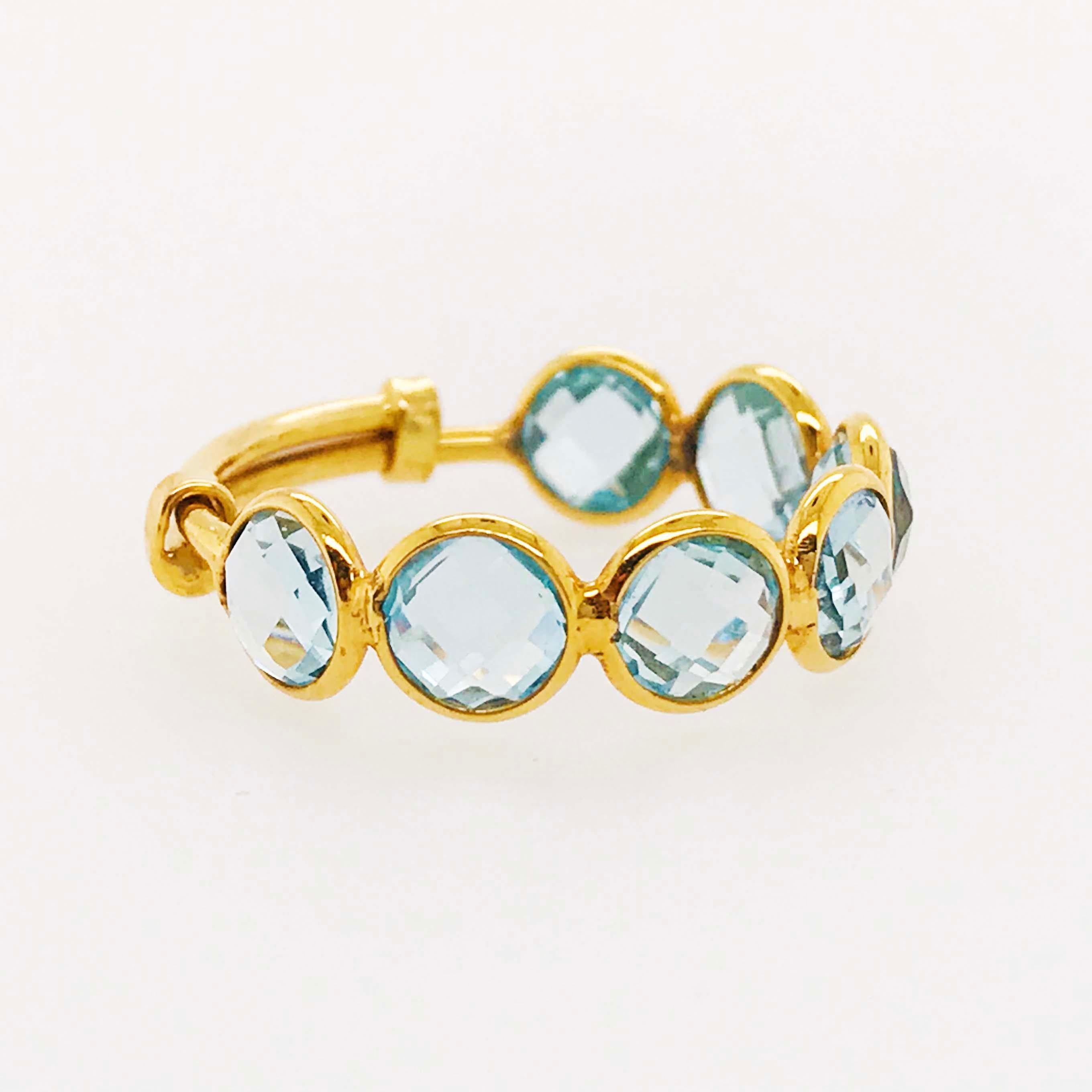 Blue Topaz Ring, Adjustable Ring in 18 Karat Gold 4 Carat Blue Topaz Gemstone 1
