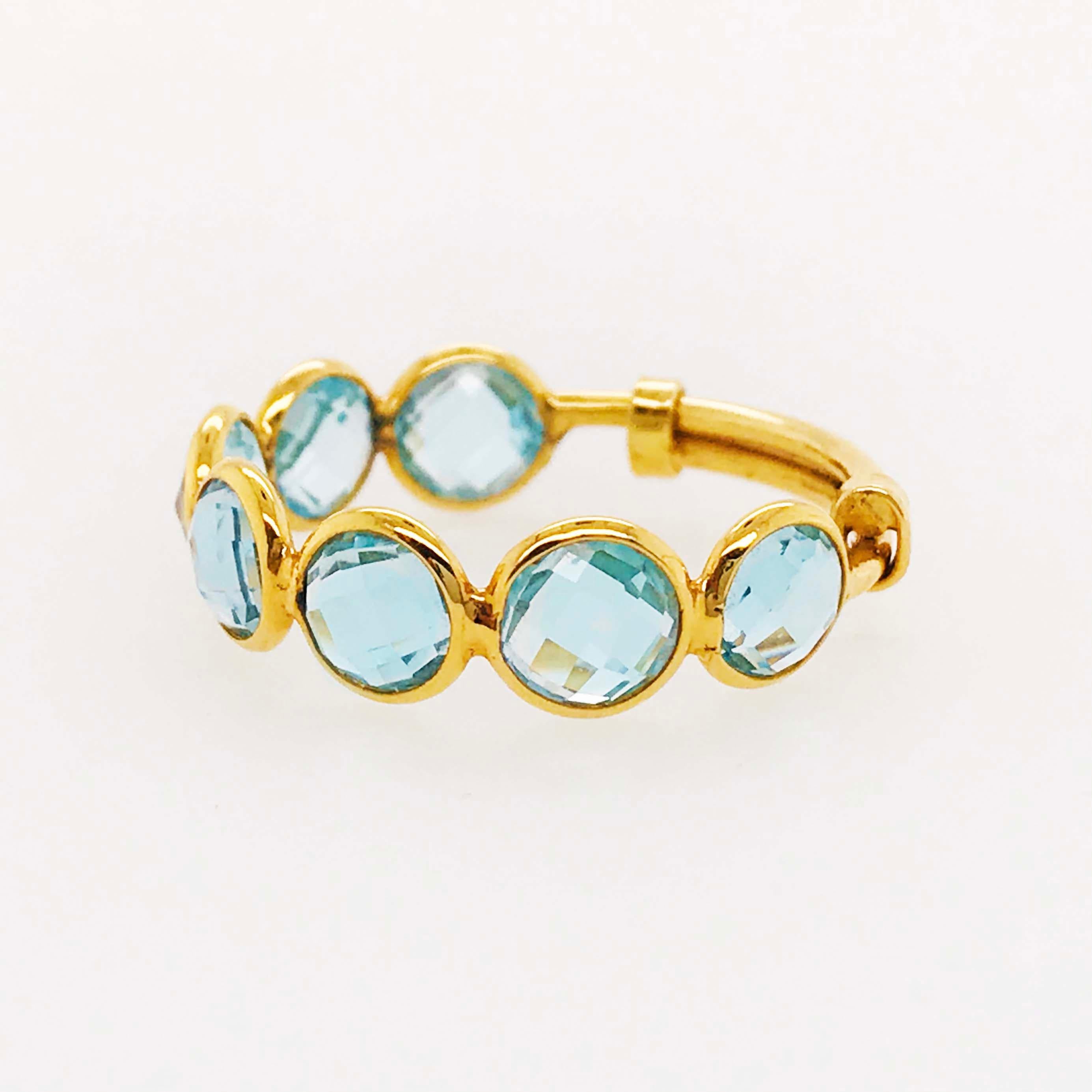 Artisan Blue Topaz Ring, Adjustable Ring in 18 Karat Gold 4 Carat Blue Topaz Gemstone