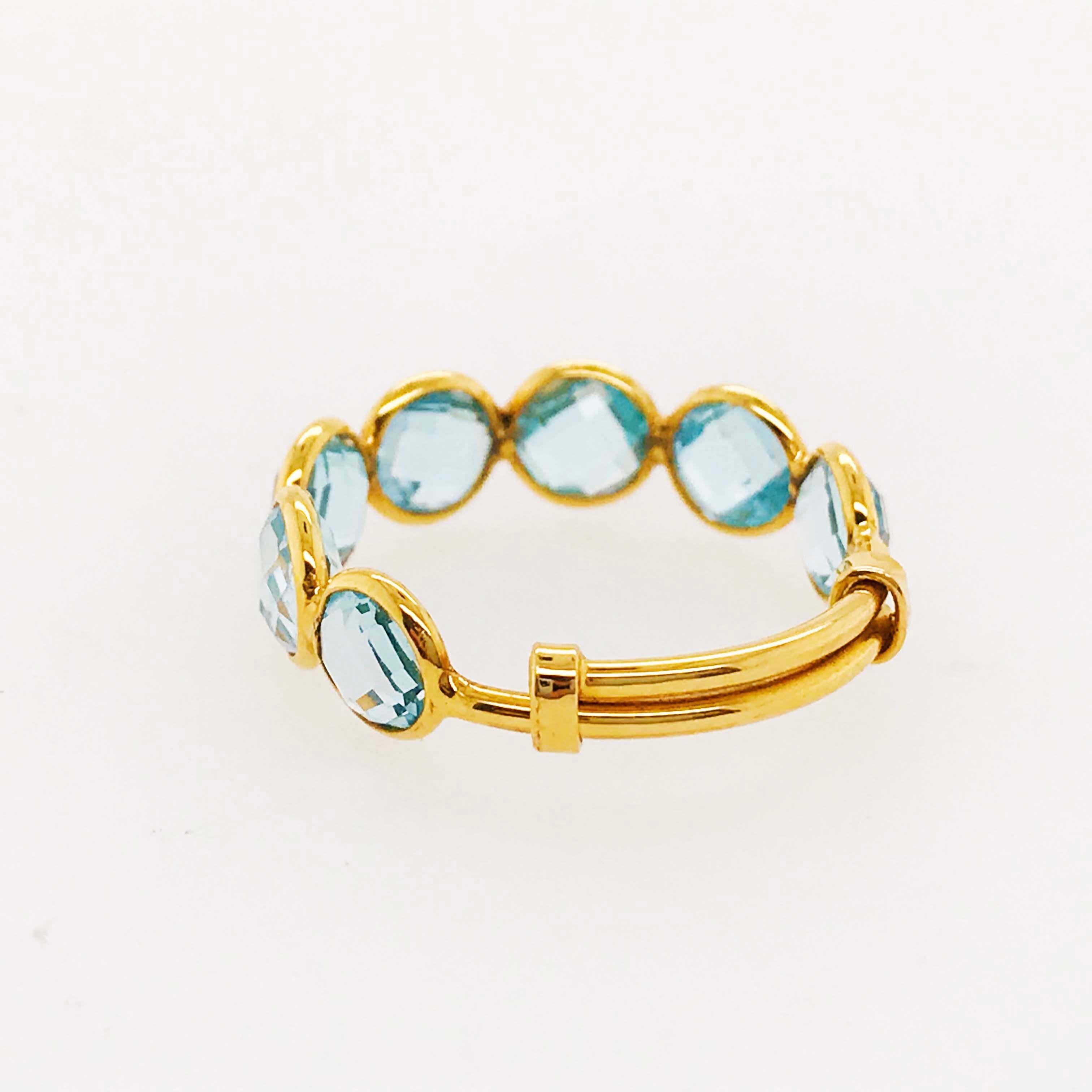 Rose Cut Blue Topaz Ring, Adjustable Ring in 18 Karat Gold 4 Carat Blue Topaz Gemstone