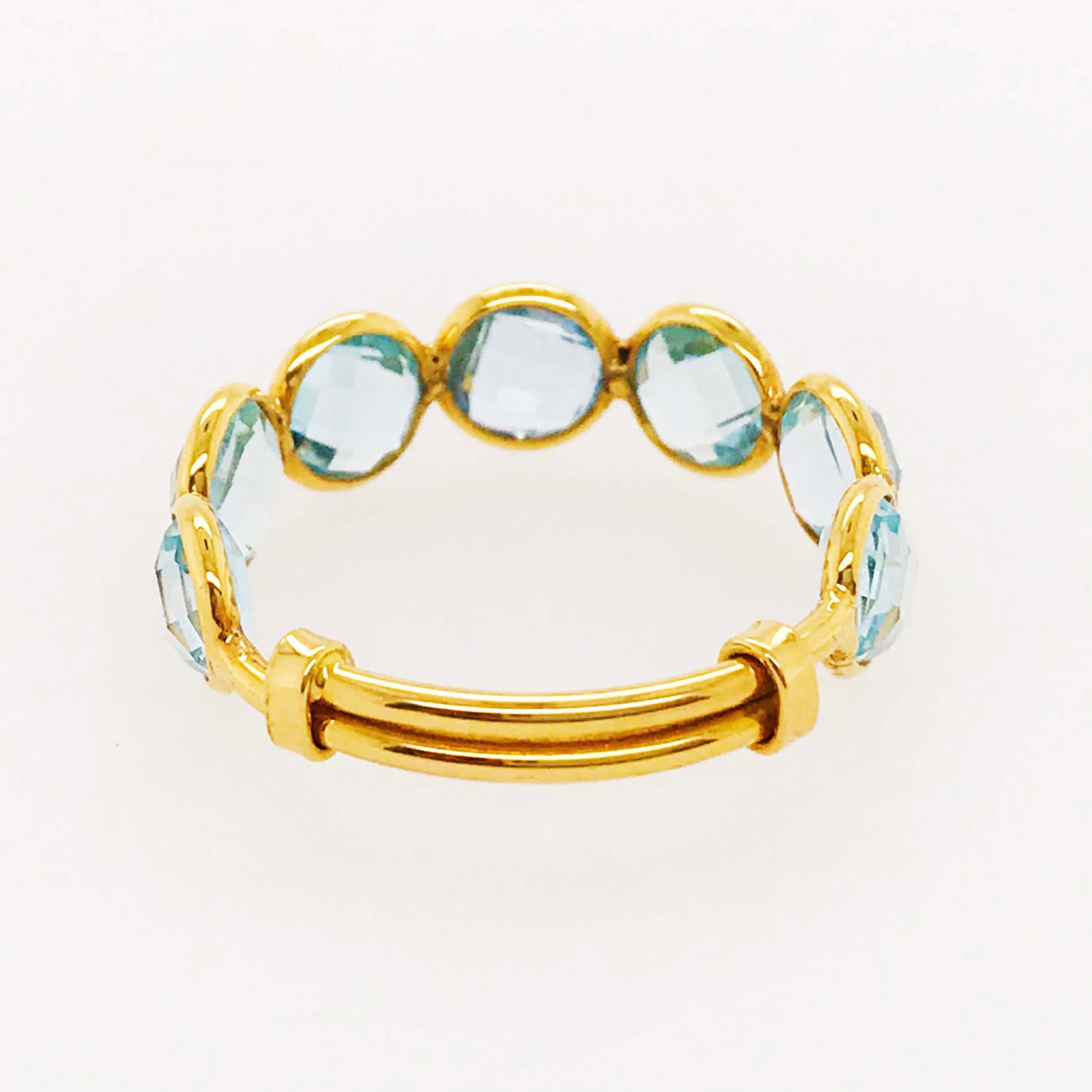 Blue Topaz Ring, Adjustable Ring in 18 Karat Gold 4 Carat Blue Topaz Gemstone In New Condition In Austin, TX