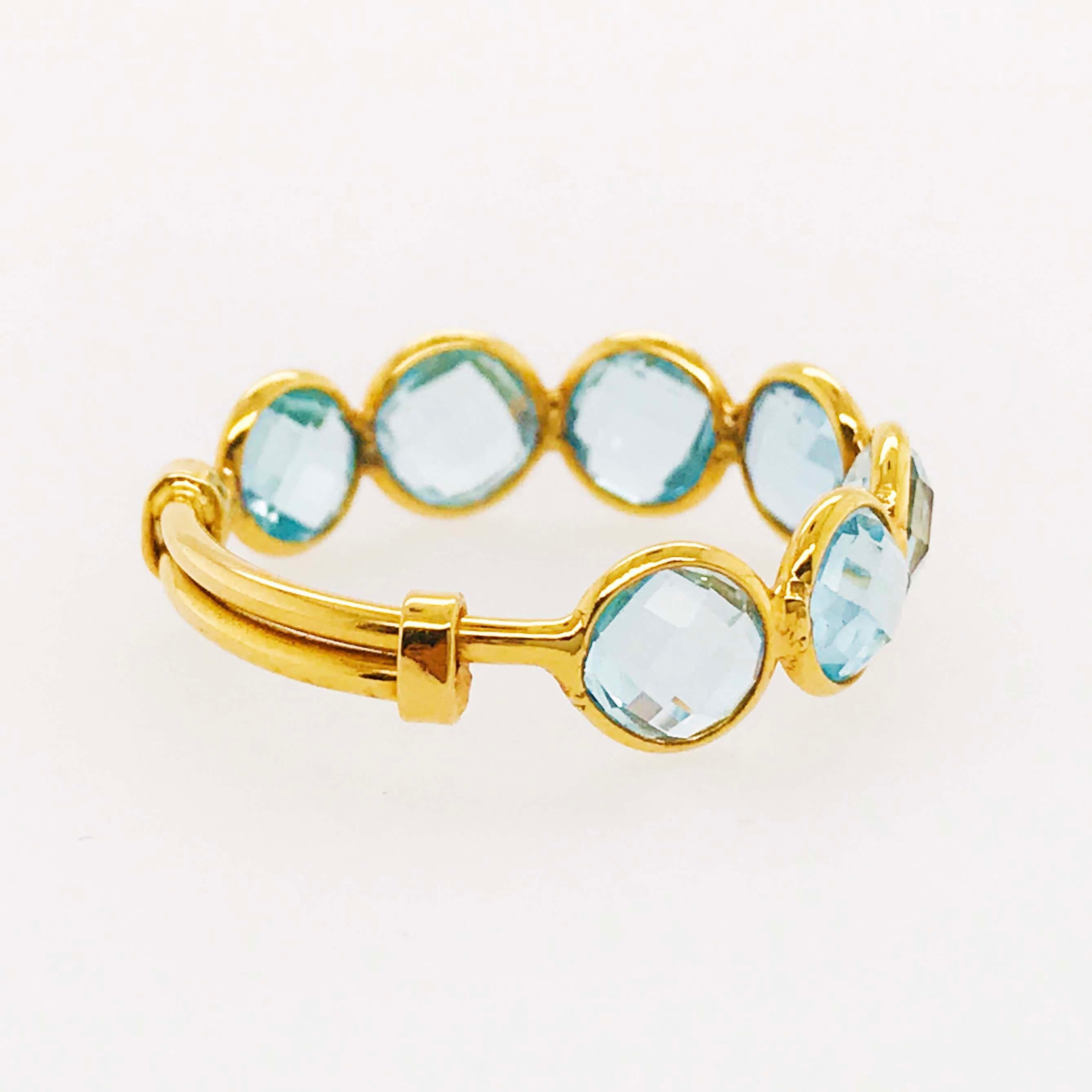 Women's Blue Topaz Ring, Adjustable Ring in 18 Karat Gold 4 Carat Blue Topaz Gemstone