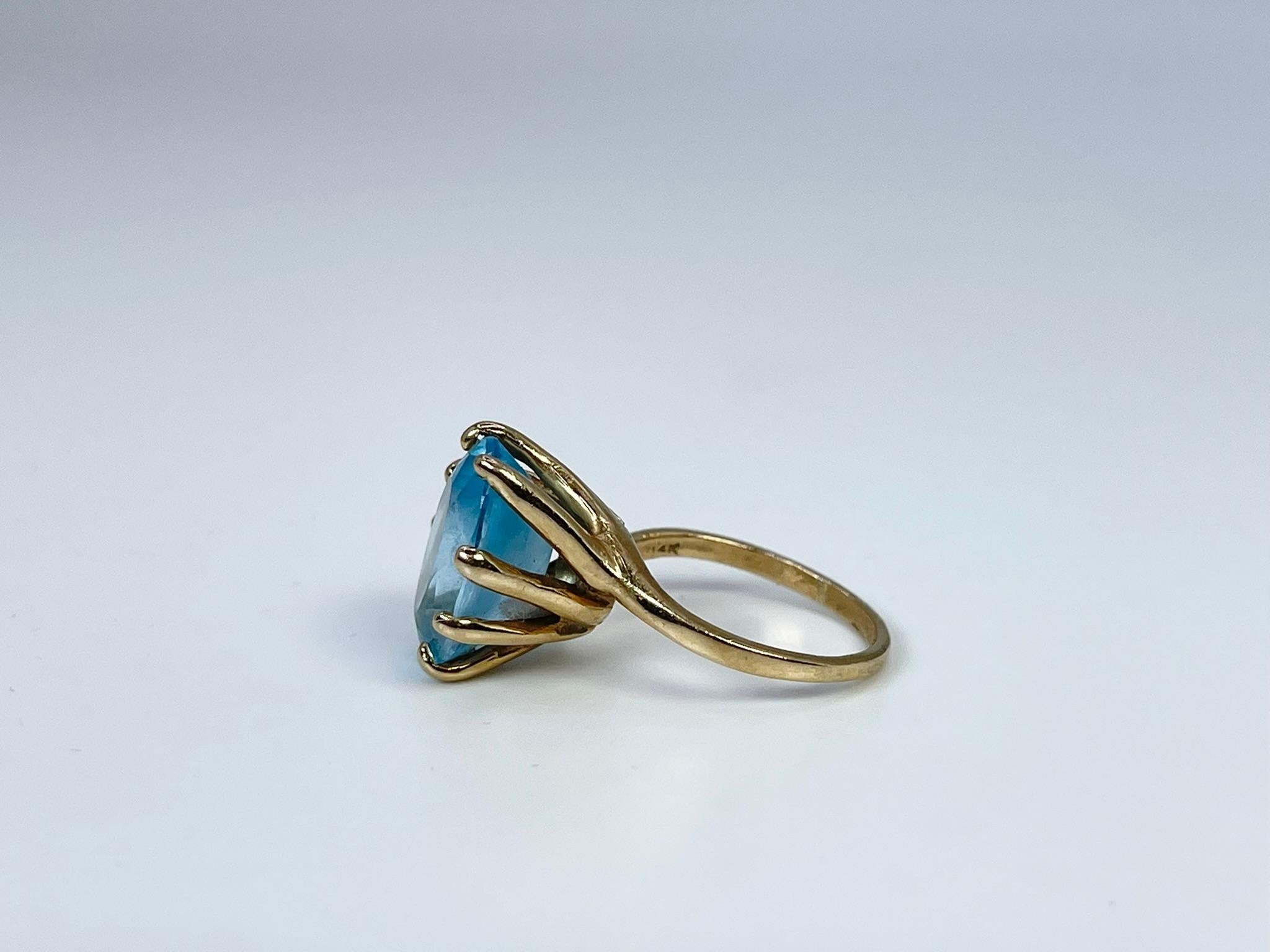 Modern Blue Topaz ring Cocktail ring 14KT yellow gold  For Sale