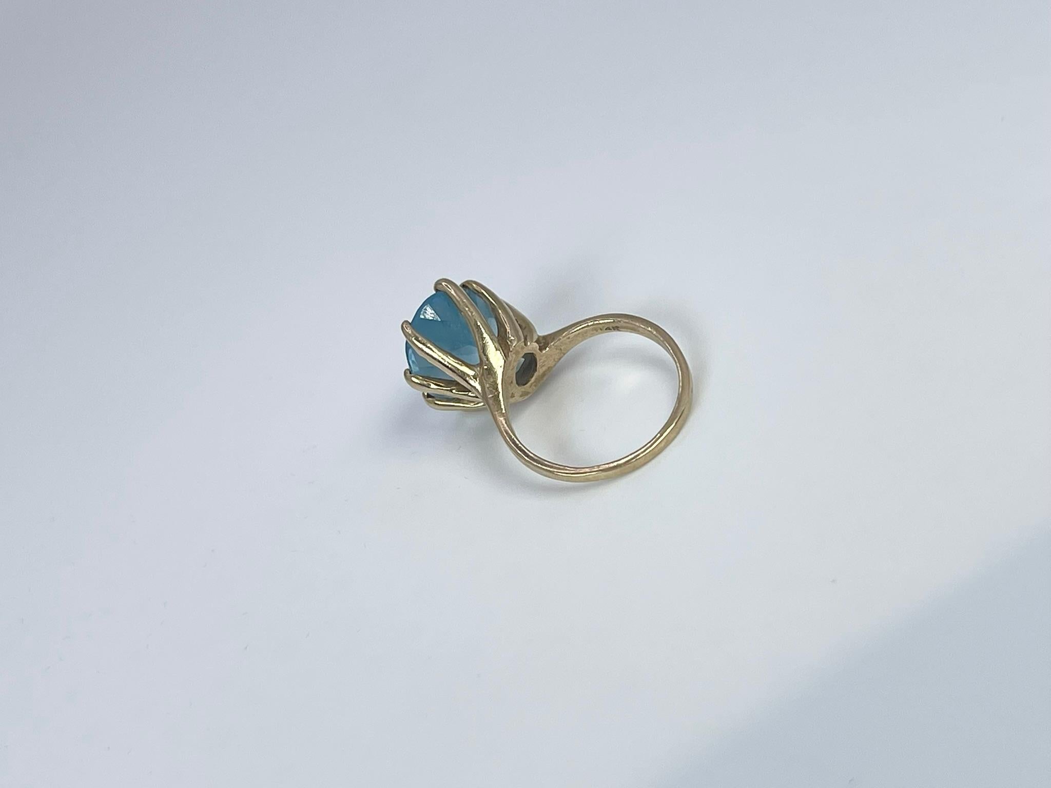 Oval Cut Blue Topaz ring Cocktail ring 14KT yellow gold  For Sale