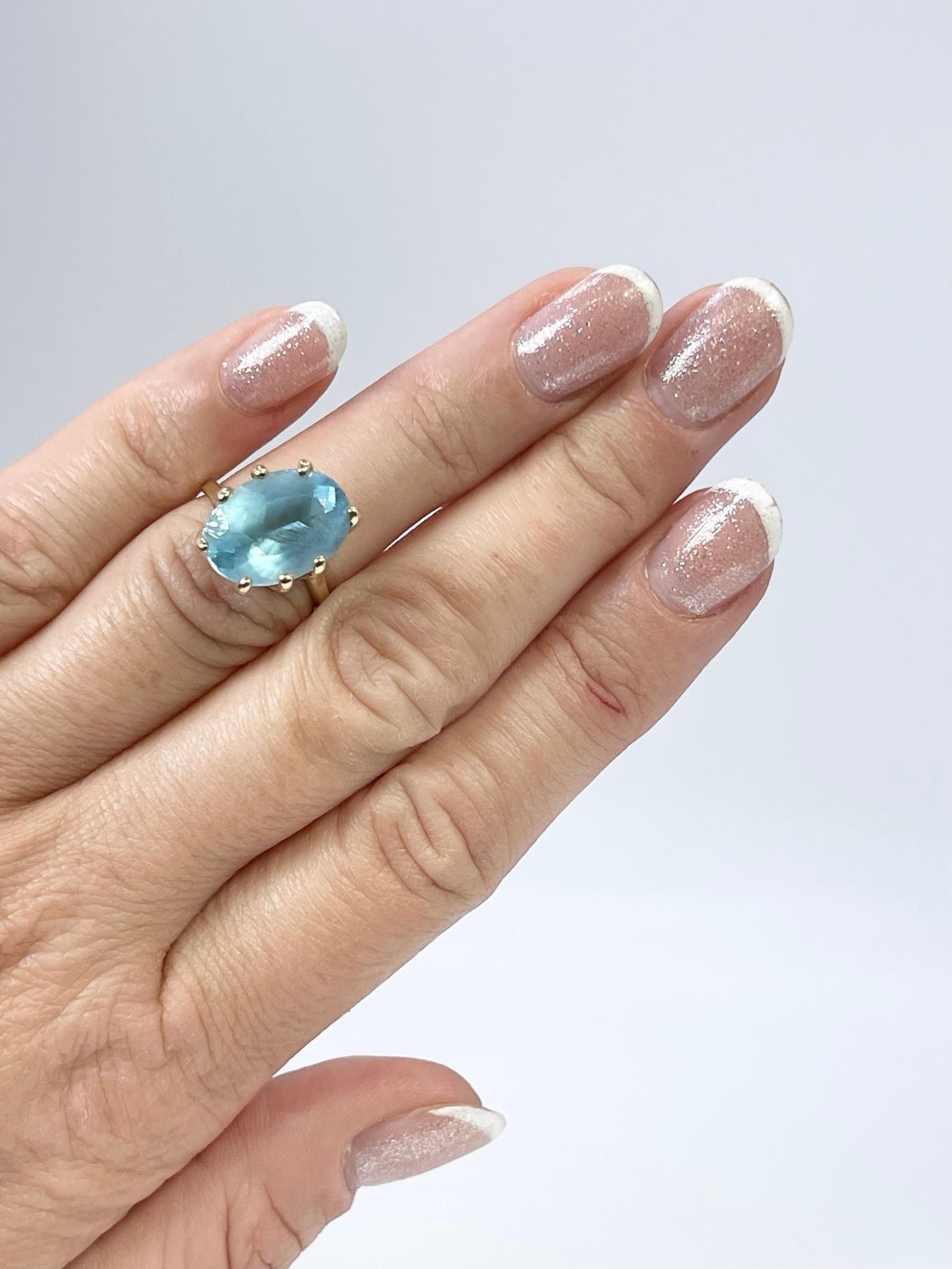 Blue Topaz ring Cocktail ring 14KT yellow gold  In Good Condition For Sale In Jupiter, FL