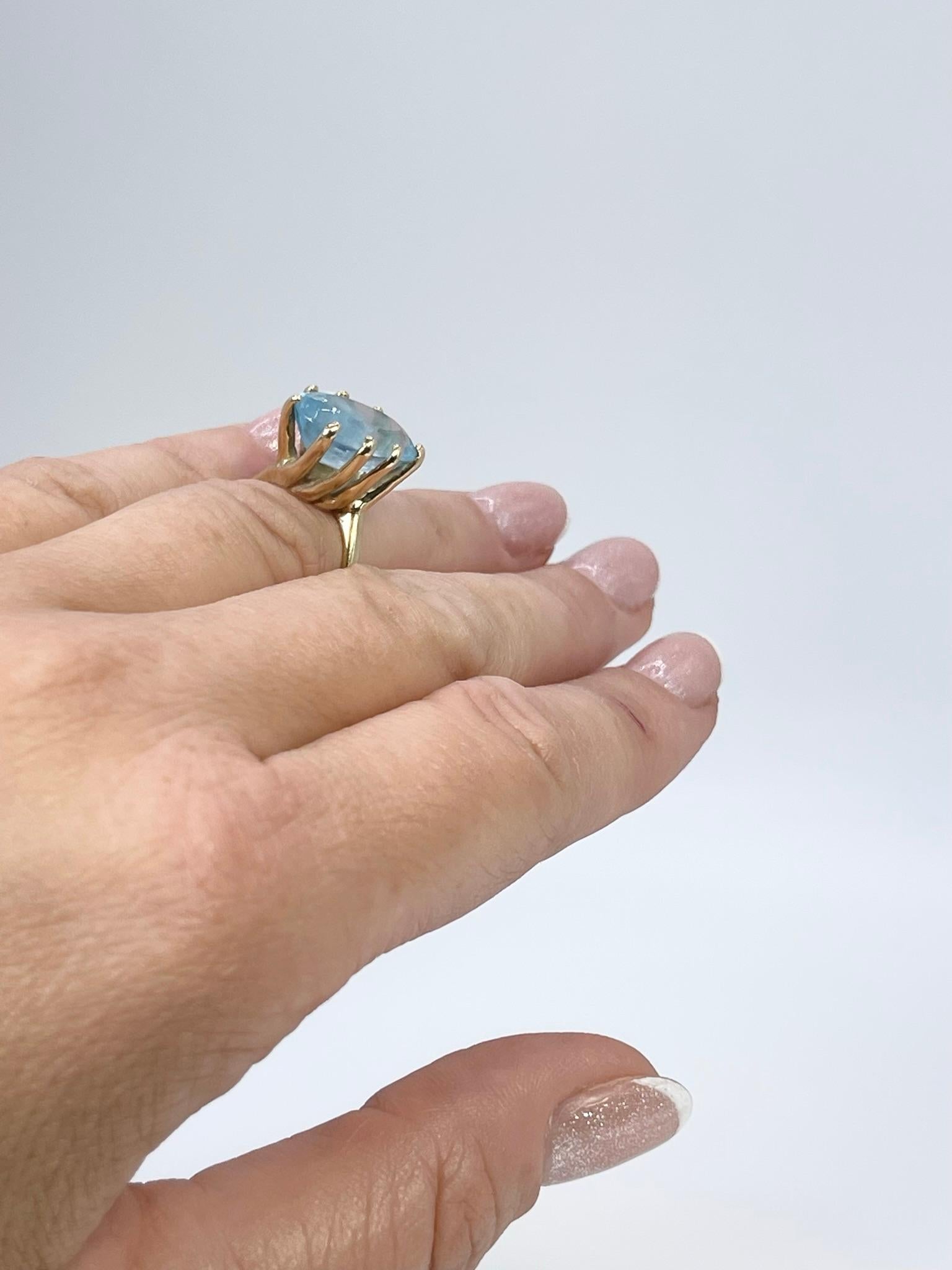 Women's Blue Topaz ring Cocktail ring 14KT yellow gold  For Sale
