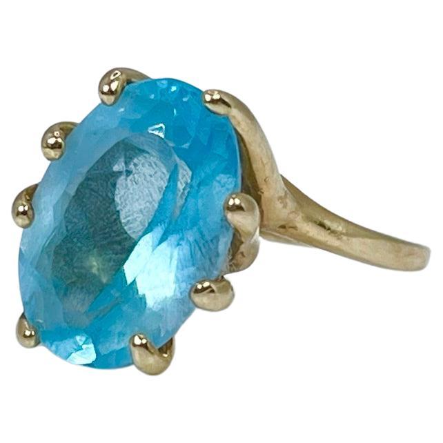 Blue Topaz ring Cocktail ring 14KT yellow gold  For Sale