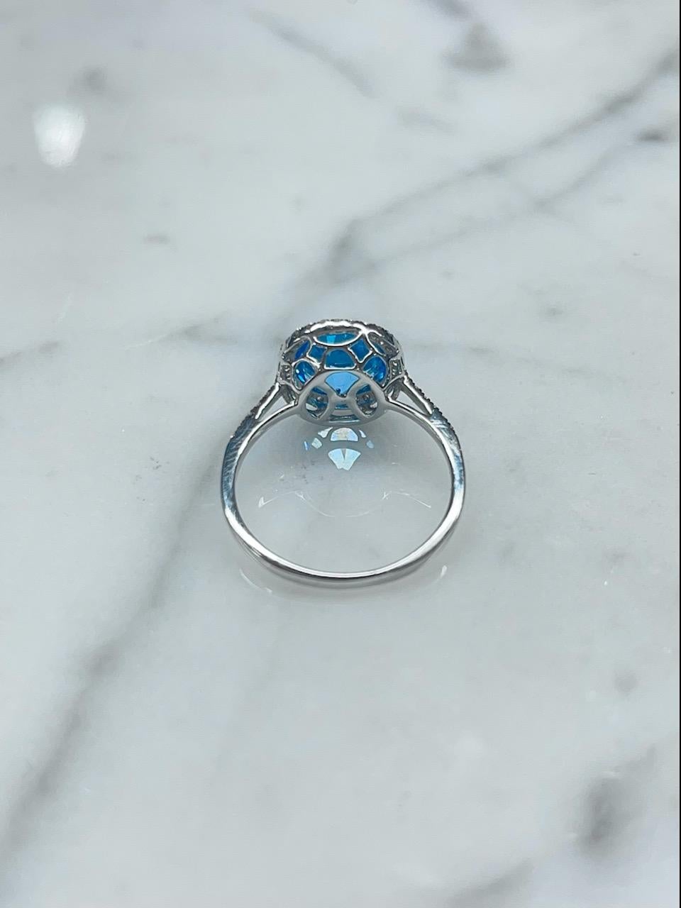 Round Cut 2.51ct Round Blue Topaz and Diamond Halo Ring For Sale