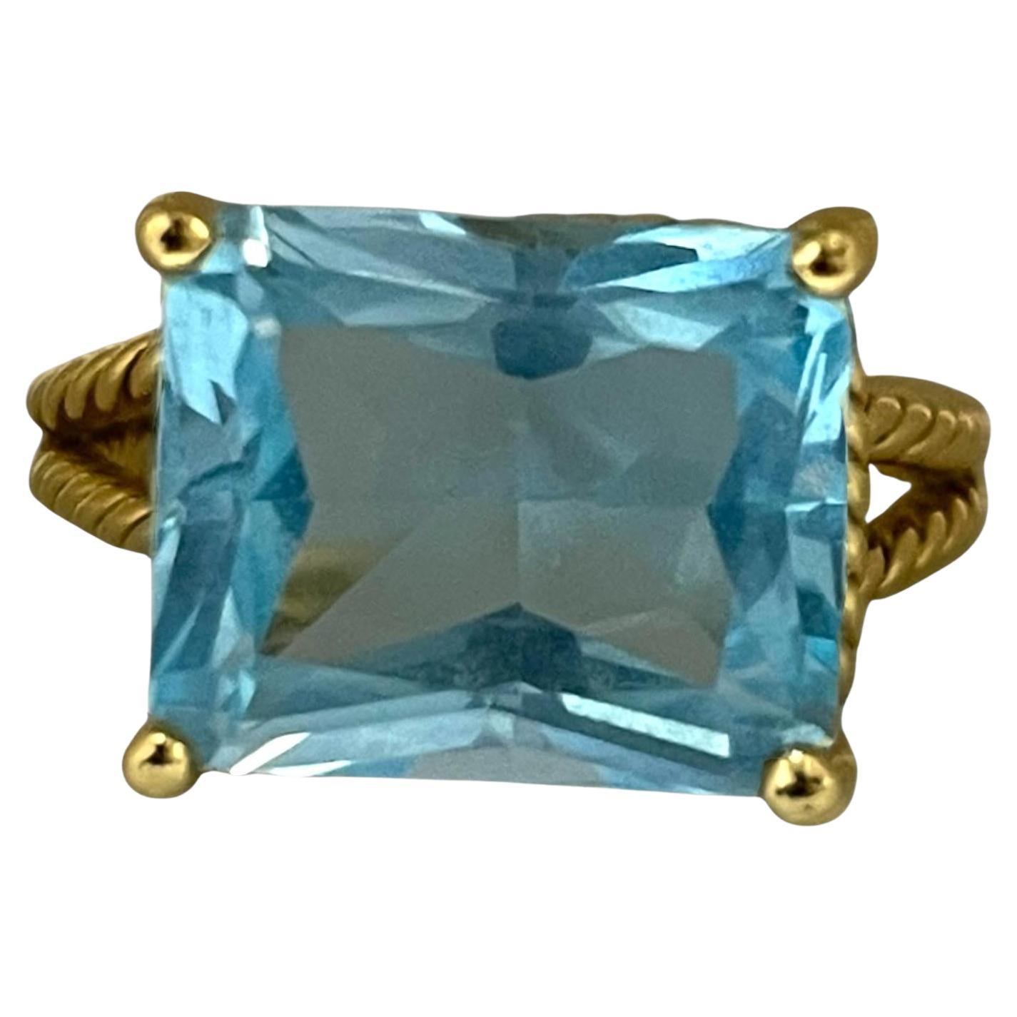 Blue Topaz Ring in Solid Yellow Gold with Rope design band Size 6