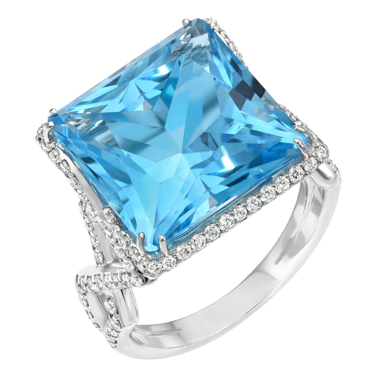 Blue Topaz Ring Princess Cut 14.66 Carats