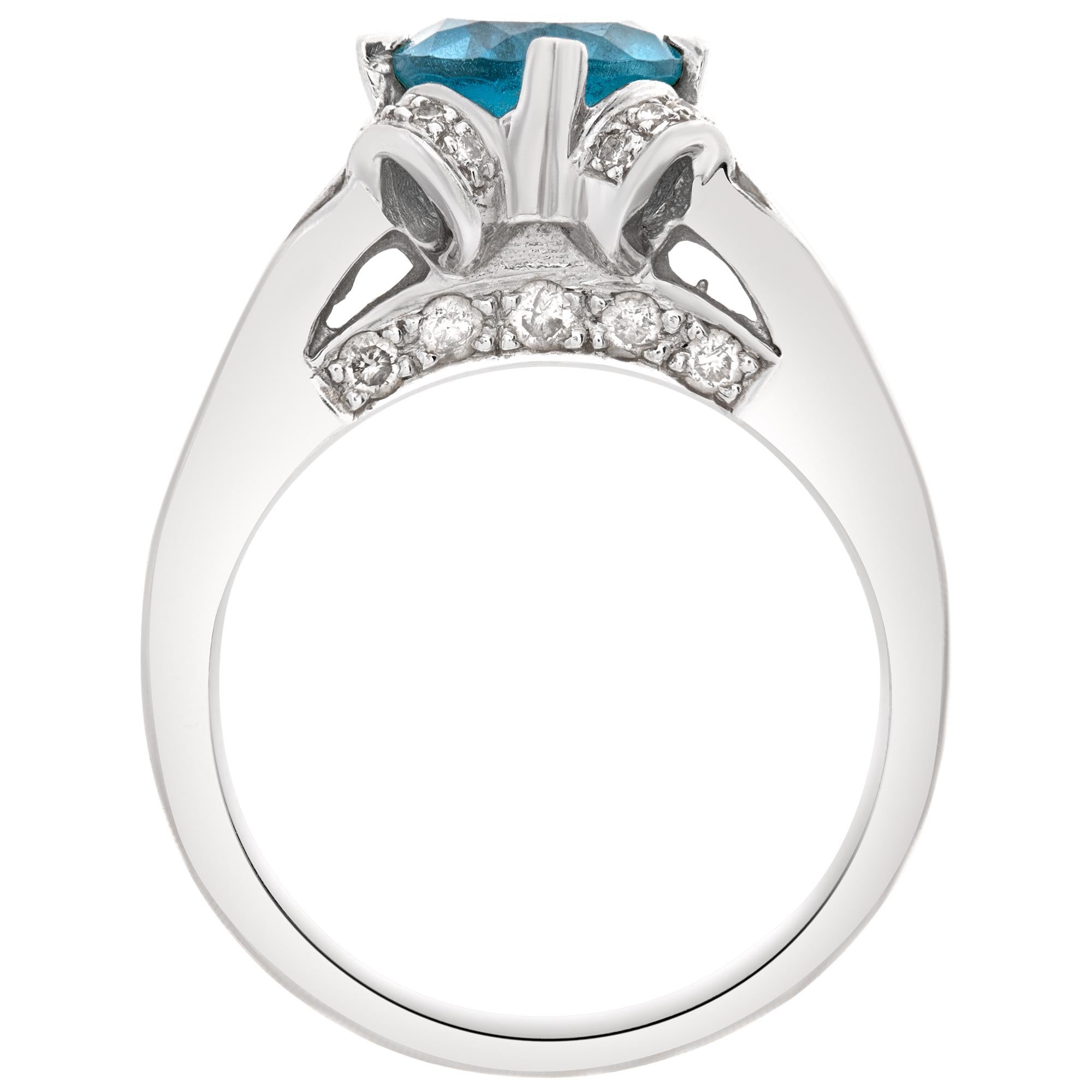 Blue Topaz Ring Set in 14k White Gold with Diamond Accents In Excellent Condition For Sale In Surfside, FL