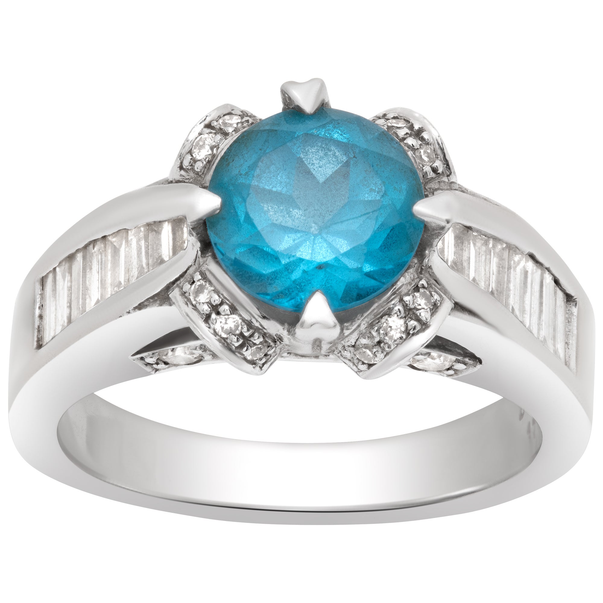 Blue Topaz Ring Set in 14k White Gold with Diamond Accents