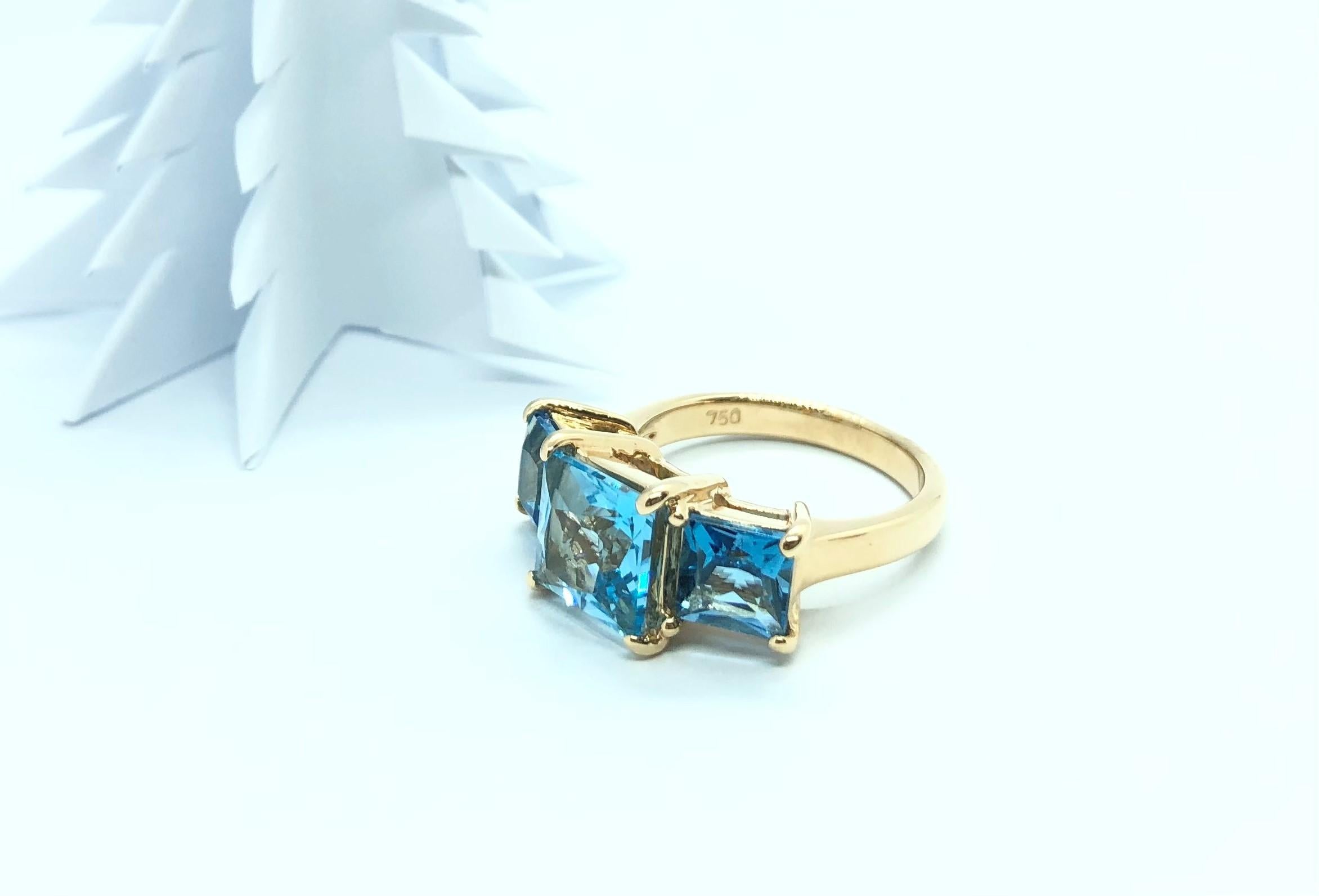 Blue Topaz Ring Set in 18 Karat Rose Gold Settings For Sale 3
