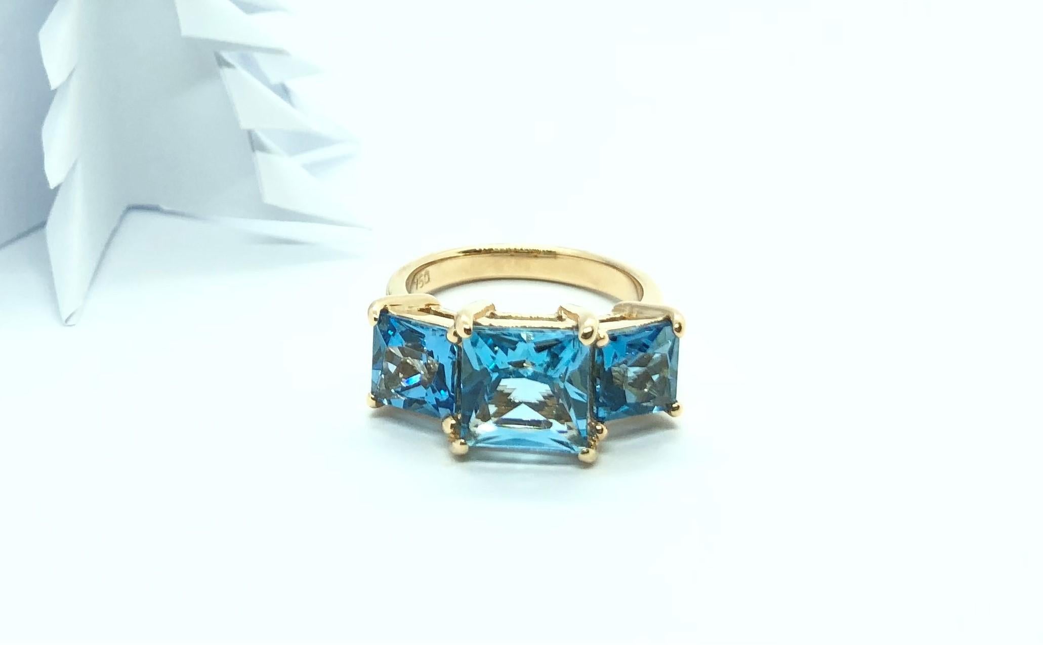 Blue Topaz Ring Set in 18 Karat Rose Gold Settings For Sale 5