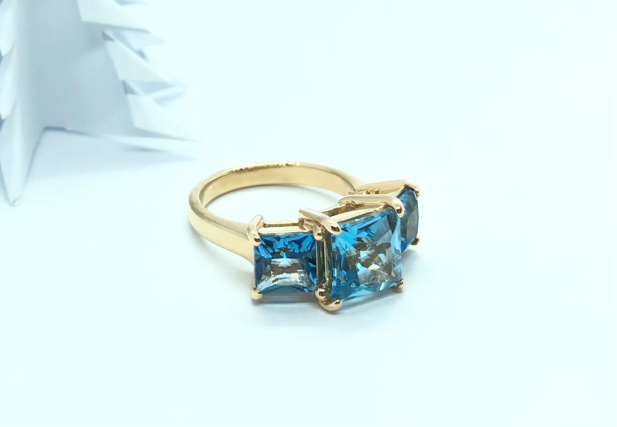 Blue Topaz Ring Set in 18 Karat Rose Gold Settings For Sale 7