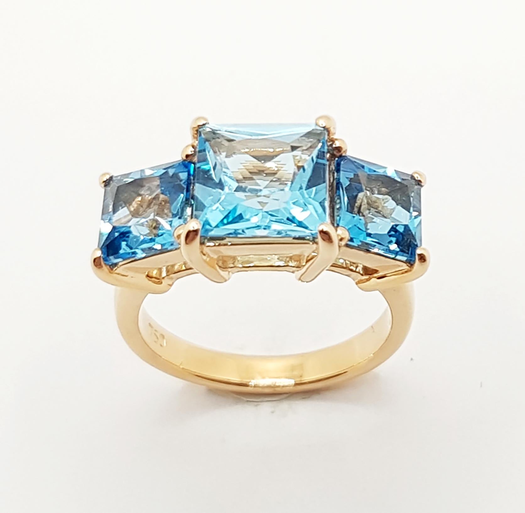 Blue Topaz Ring Set in 18 Karat Rose Gold Settings For Sale 11