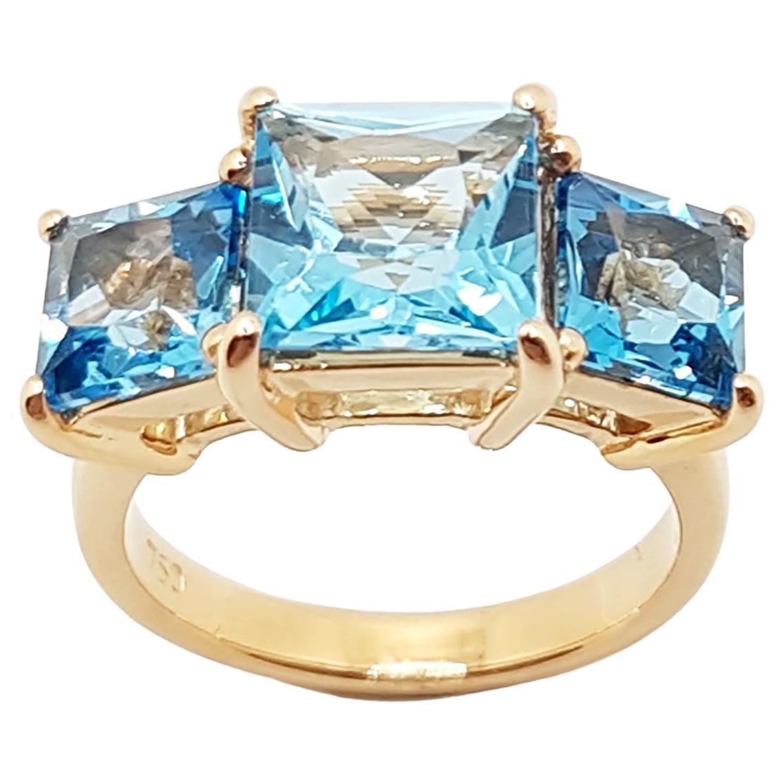 Blue Topaz Ring Set in 18 Karat Rose Gold Settings For Sale