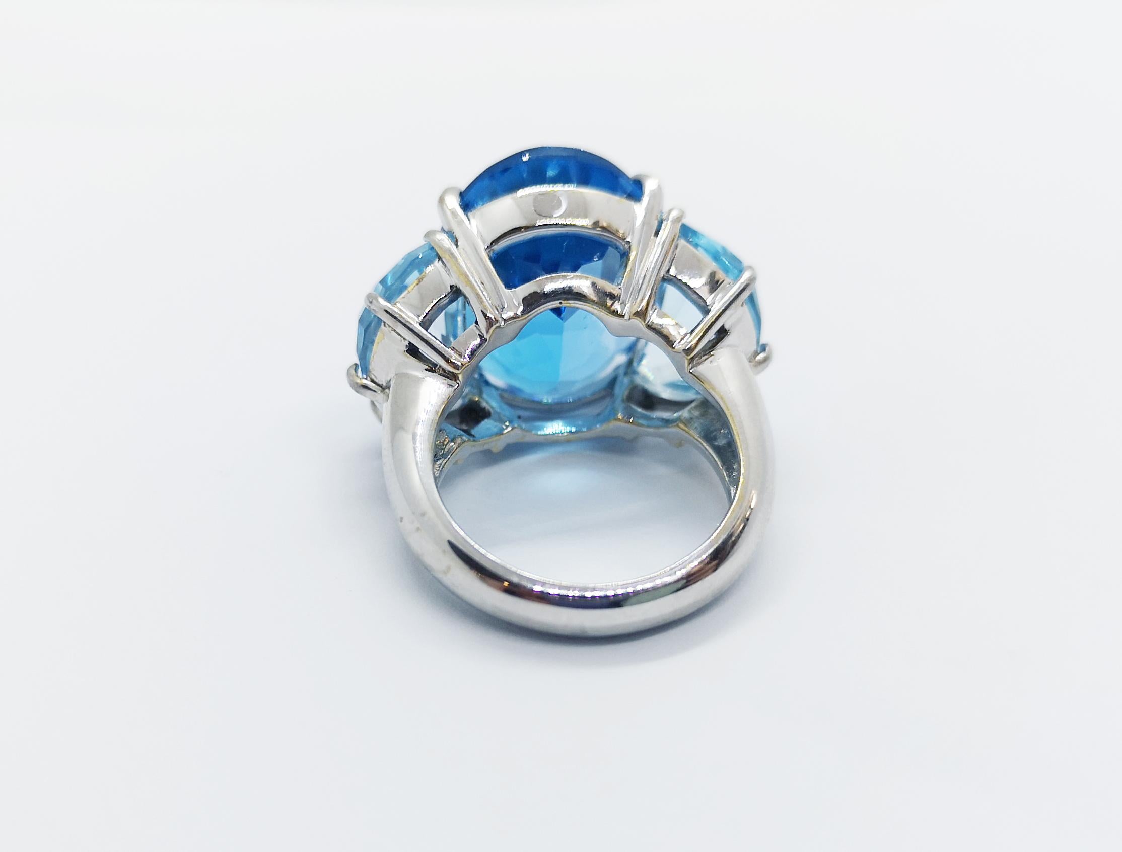 Blue Topaz 23.75 carats with Blue Topaz 10.12 carats Ring set in 18 Karat White Gold Settings 

Width: 2.7 cm
Length: 2.0 cm 
Ring Size: 54

