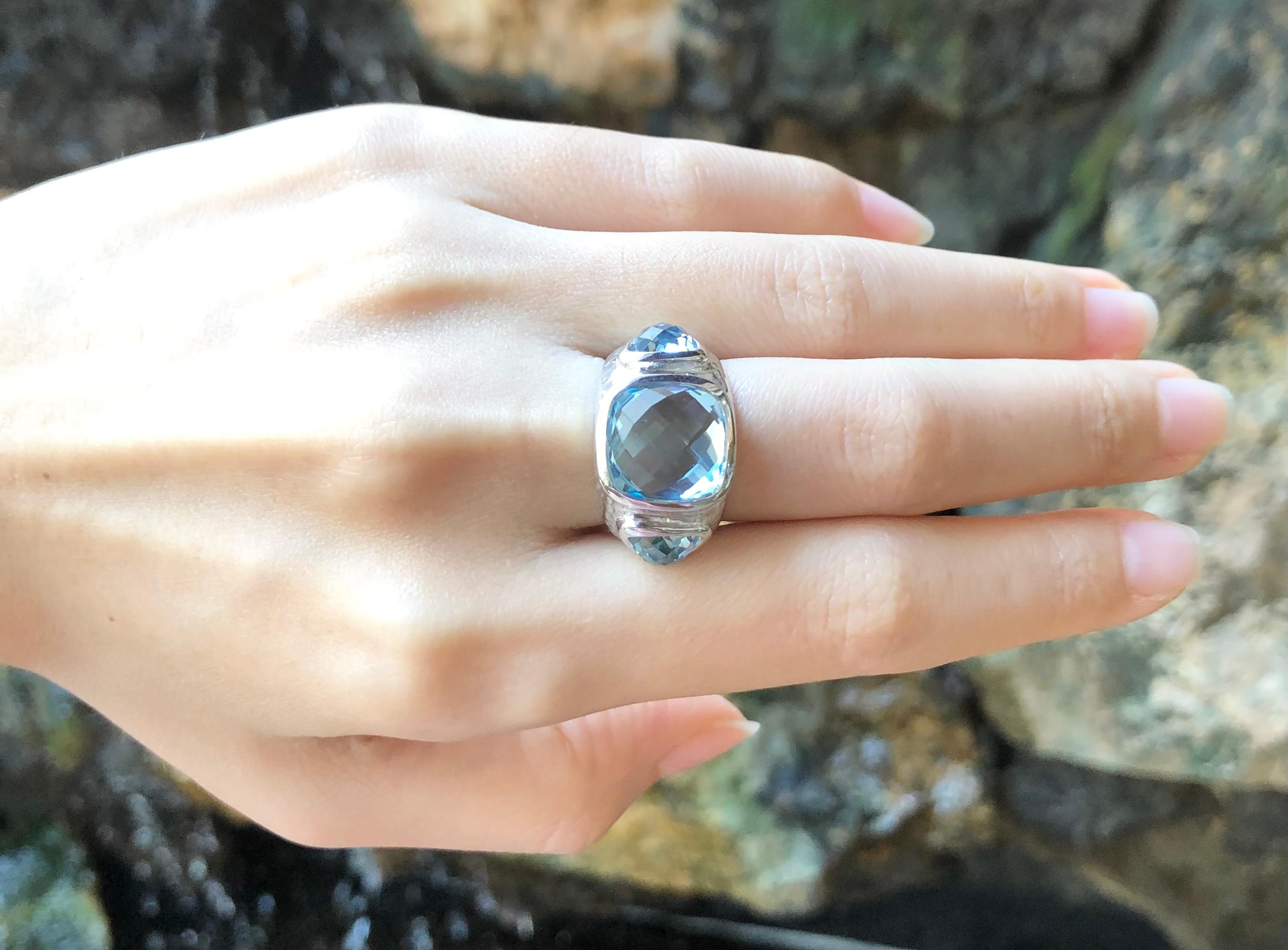 Blue Topaz Ring set in Silver Settings For Sale 9