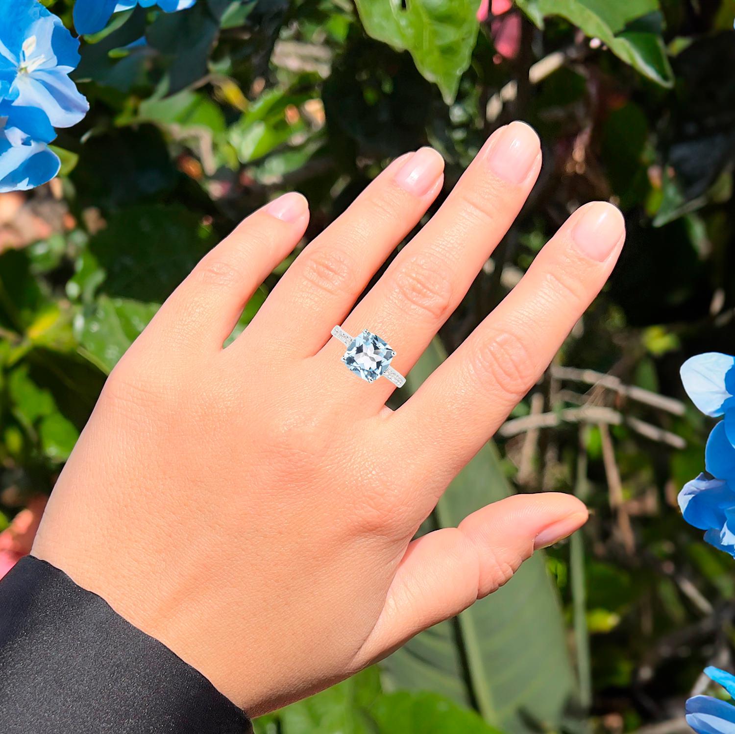 Contemporary Blue Topaz Ring White Topaz Setting 4.55 Carats For Sale