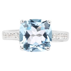 Blue Topaz Ring White Topaz Setting 4.55 Carats
