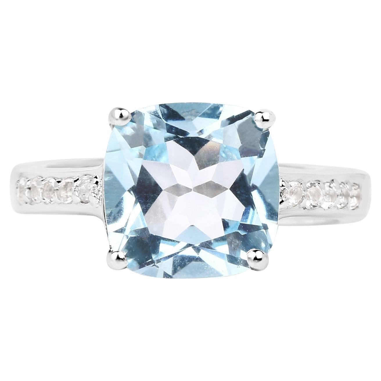 Blue Topaz Ring White Topaz Setting 4.55 Carats For Sale