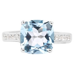 Blue Topaz Ring White Topaz Setting 4.55 Carats