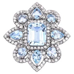 Anello con topazio blu e acquamarina, 8,08 carati, argento sterling
