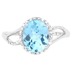Blue Topaz Ring With Diamonds 3.28 Carats 10K White Gold