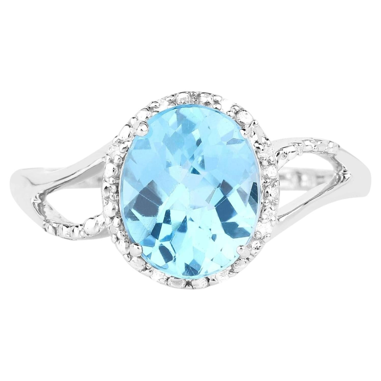 Blauer Topas Ring mit Diamanten 3,28 Karat 10K Weißgold