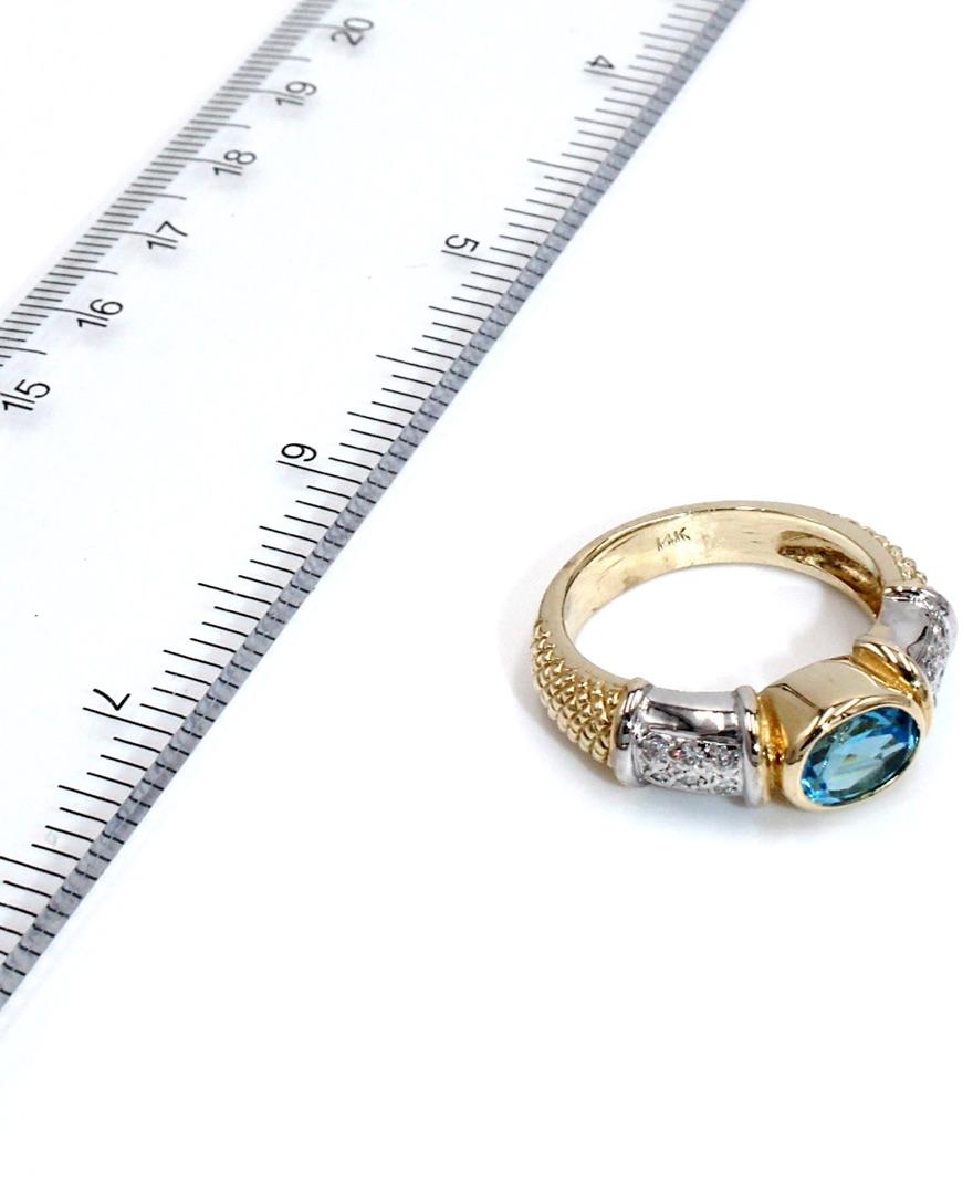 Contemporary Blue Topaz Ring with Diamonds in 14k Gold