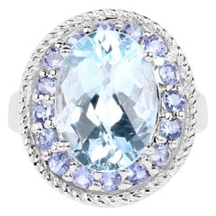 Blue Topaz Ring With Tanzanite 7.38 Carats Sterling Silver