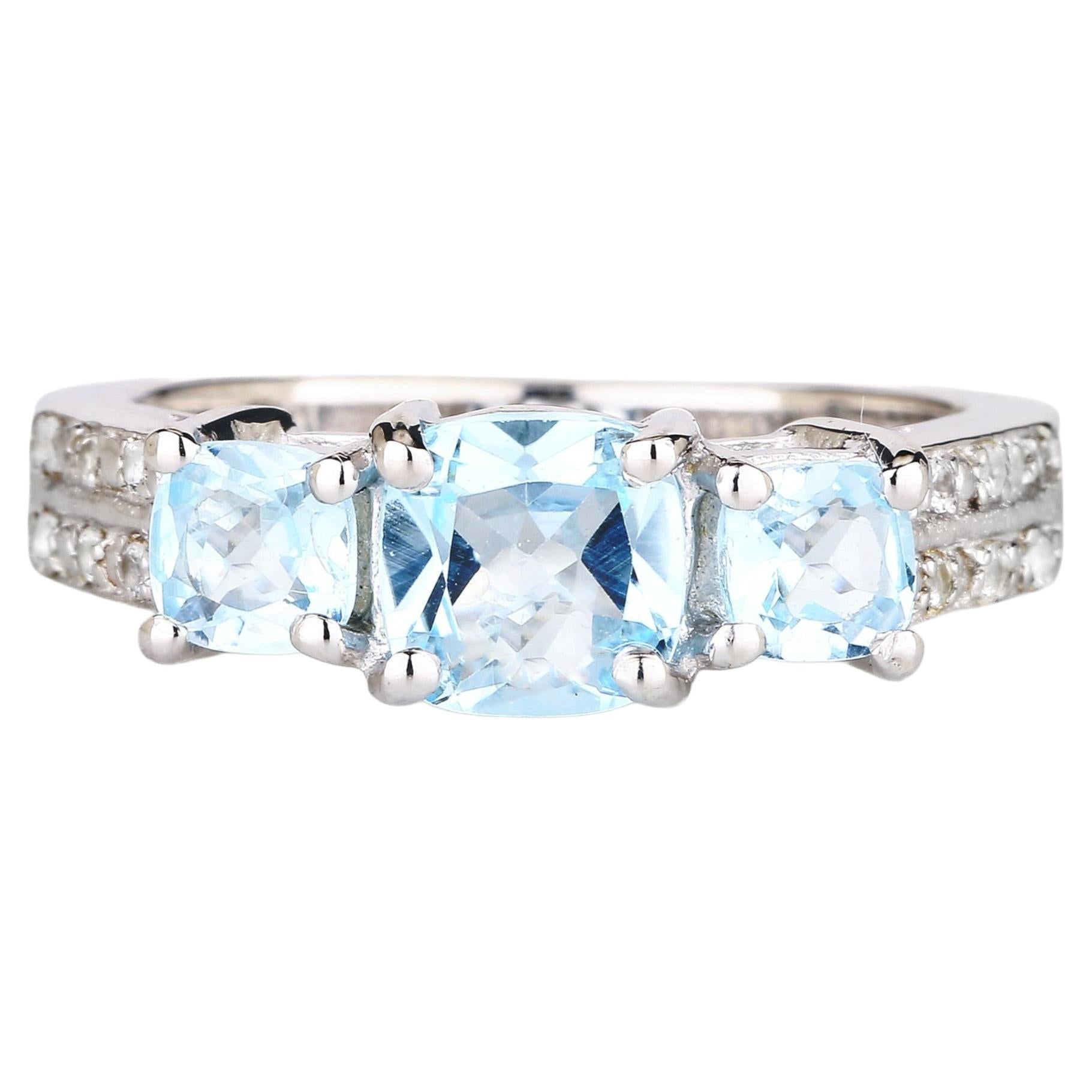 Blauer Topas Ring mit weißem Topas 1.93 Karat Sterling Silber