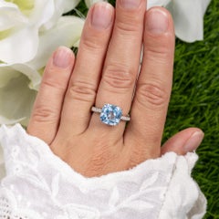 Blue Topaz Ring With White Topaz 4.58 Carats Sterling Silver