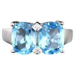 Blauer Topas Ring mit weißem Topas 7.01 Karat Sterling Silber