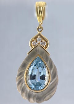 Blue Topaz, Rock Crystal Quartz, Diamond, 14K Yellow Gold Pendant-Enhancer