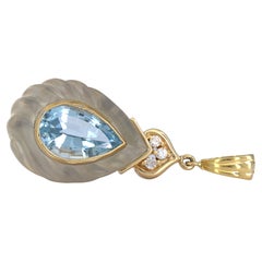Blue Topaz, Rock Crystal Quartz, Diamond, 14K Yellow Gold Pendant-Enhancer