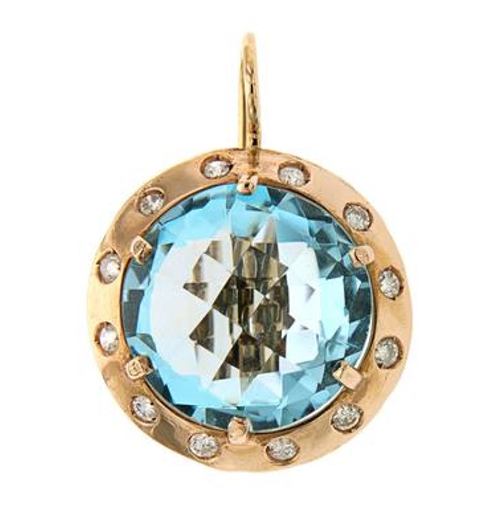 Blue Topaz Diamonds Rose Gold Earrings Handcrafted in Italy 2