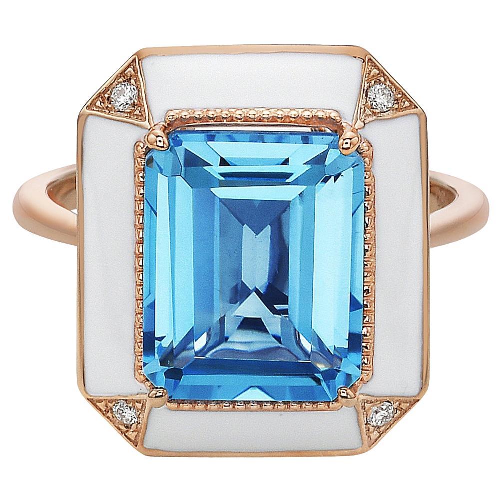 Blue Topaz Rose Gold Diamond Ring For Sale