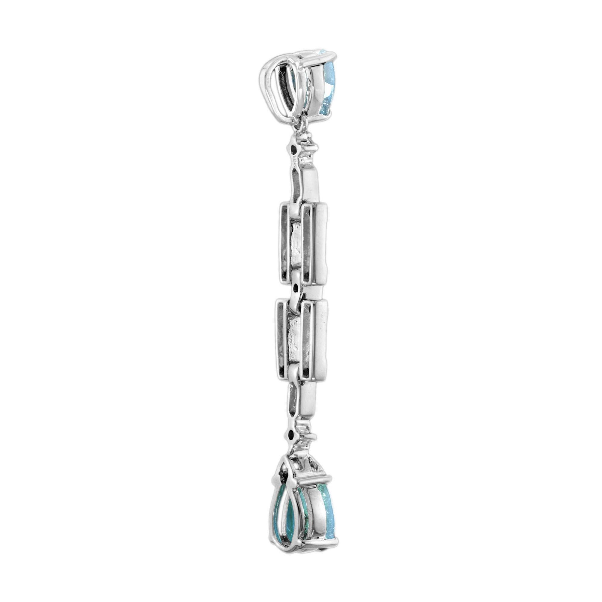 Topaze bleue, rubis et diamant, pendentif de style Art déco en or blanc 14K Neuf - En vente à Bangkok, TH