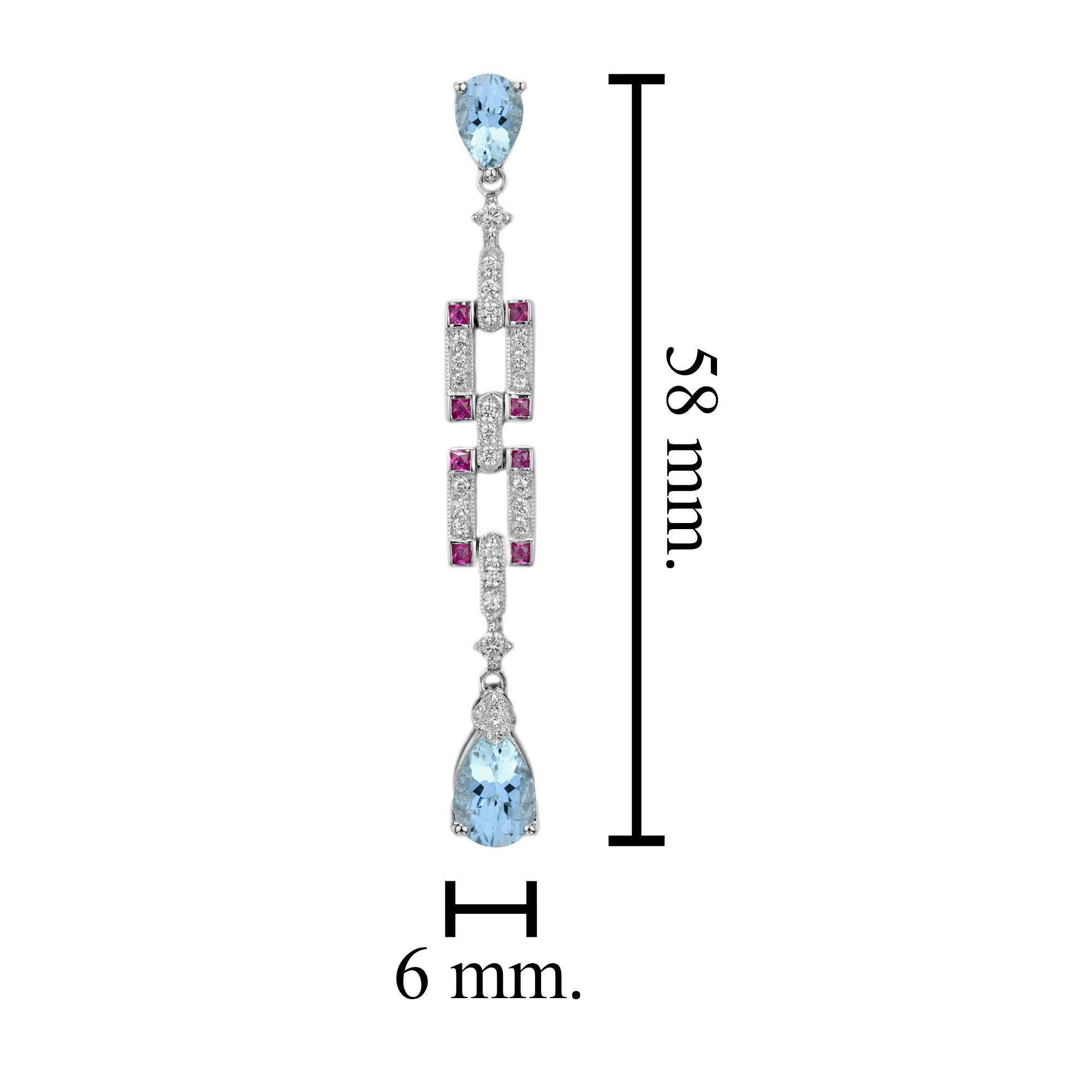 Topaze bleue, rubis et diamant, pendentif de style Art déco en or blanc 14K Pour femmes en vente
