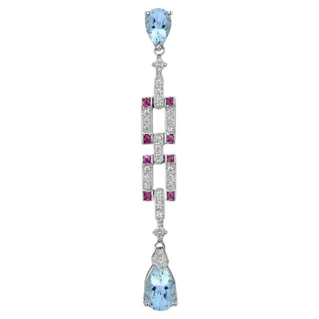 Ruby Blue Style Art Deco Style White Diamond Ruby Blue Topaz Yellow Gold Pendant ...