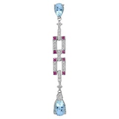 Colgante de Oro Blanco Estilo Art Decó Topacio Azul y Rubí Diamante