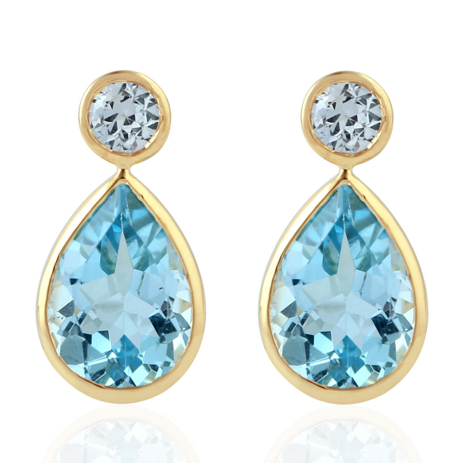 Modern Blue Topaz Sapphire 18 Karat Gold Earrings For Sale