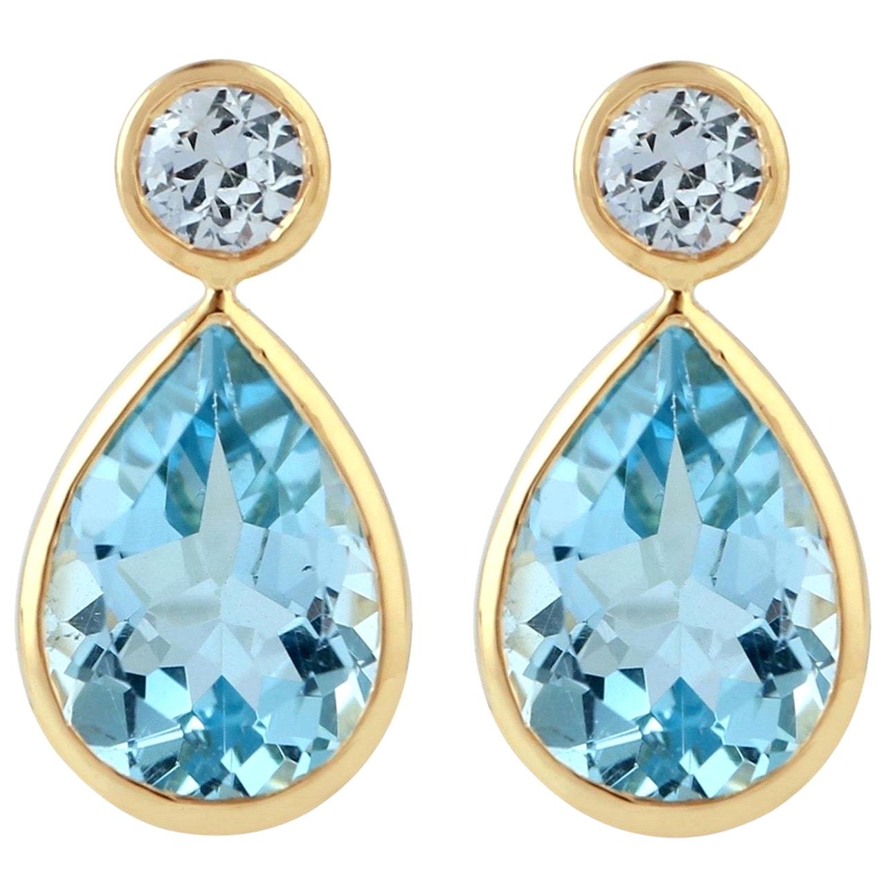Blue Topaz Sapphire 18 Karat Gold Earrings For Sale