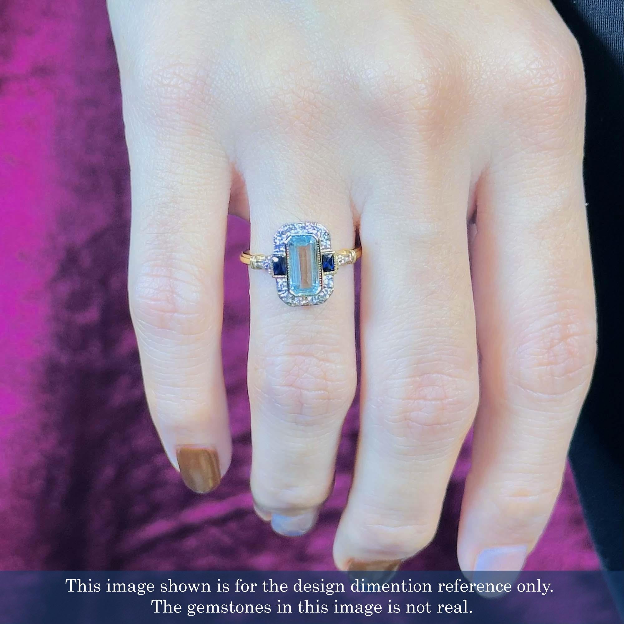 Blue Topaz Sapphire and Diamond Art Deco Style Engagement Ring in 14K Yellow Gol 2